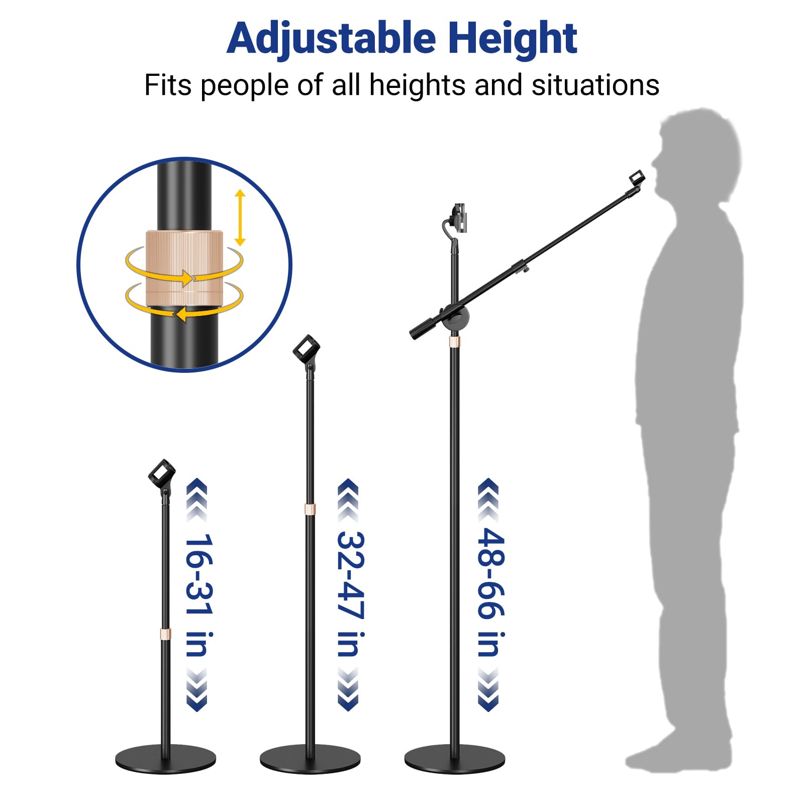 BILIONE Boom Mic Stand Floor for Singing, Podcast, Studio, Live Streaming