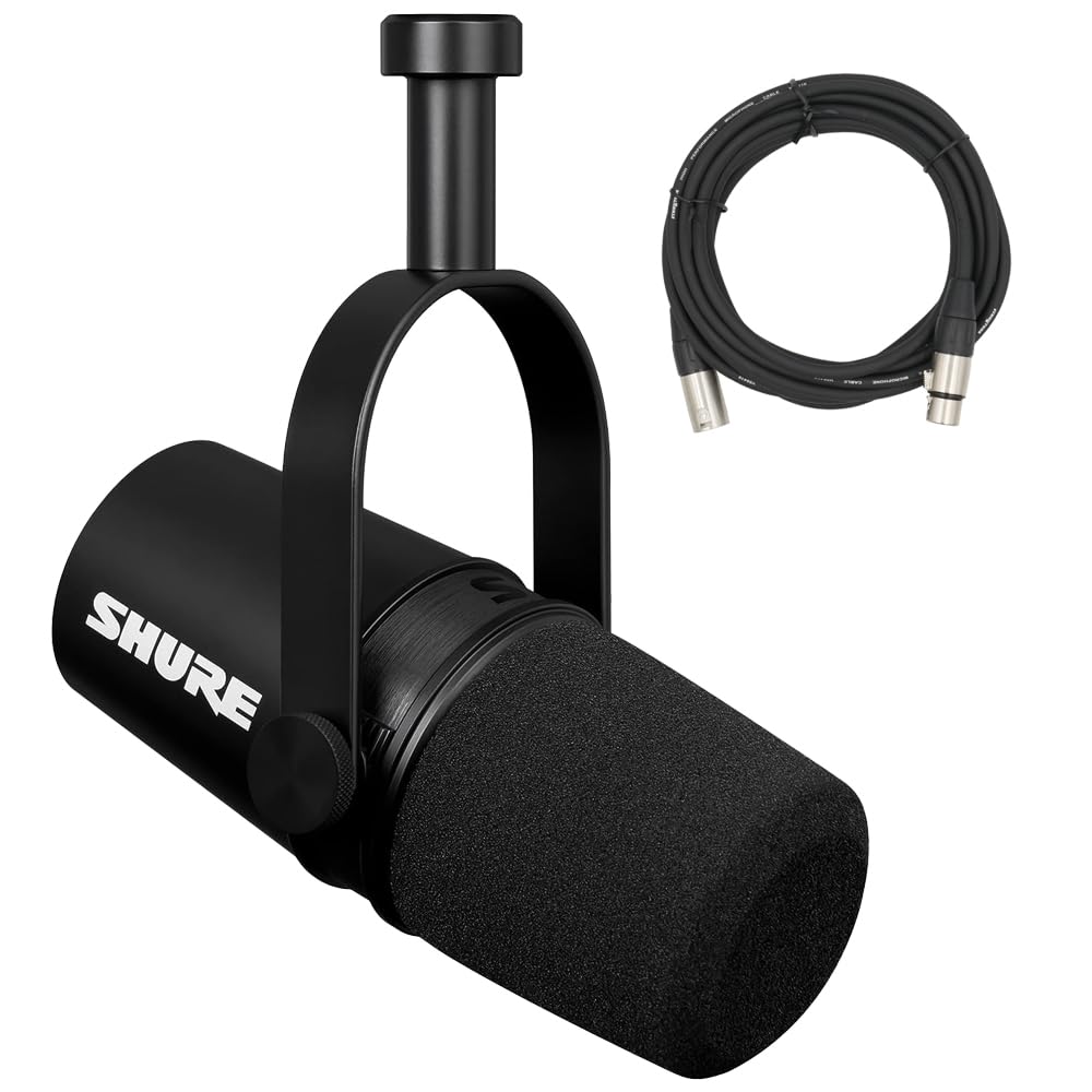 Shure MV7X XLR Podcast Microphone with XLR Cable – Dynamic Mic for Podcasting & Vocal Recording, Voice-Isolating Technology, All Metal Construction, Mic Stand Compatible, Optimized Frequency – Black