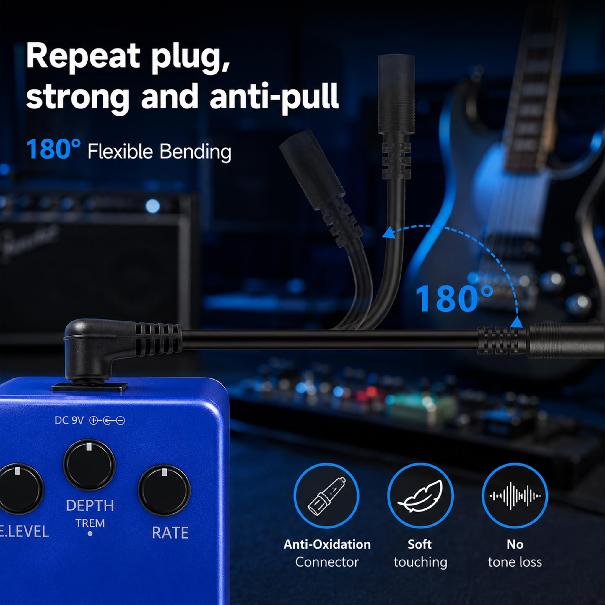 Rockhouse 9V DC 1A Guitar Pedal Power Supply with 6 Way Daisy Chain Cable