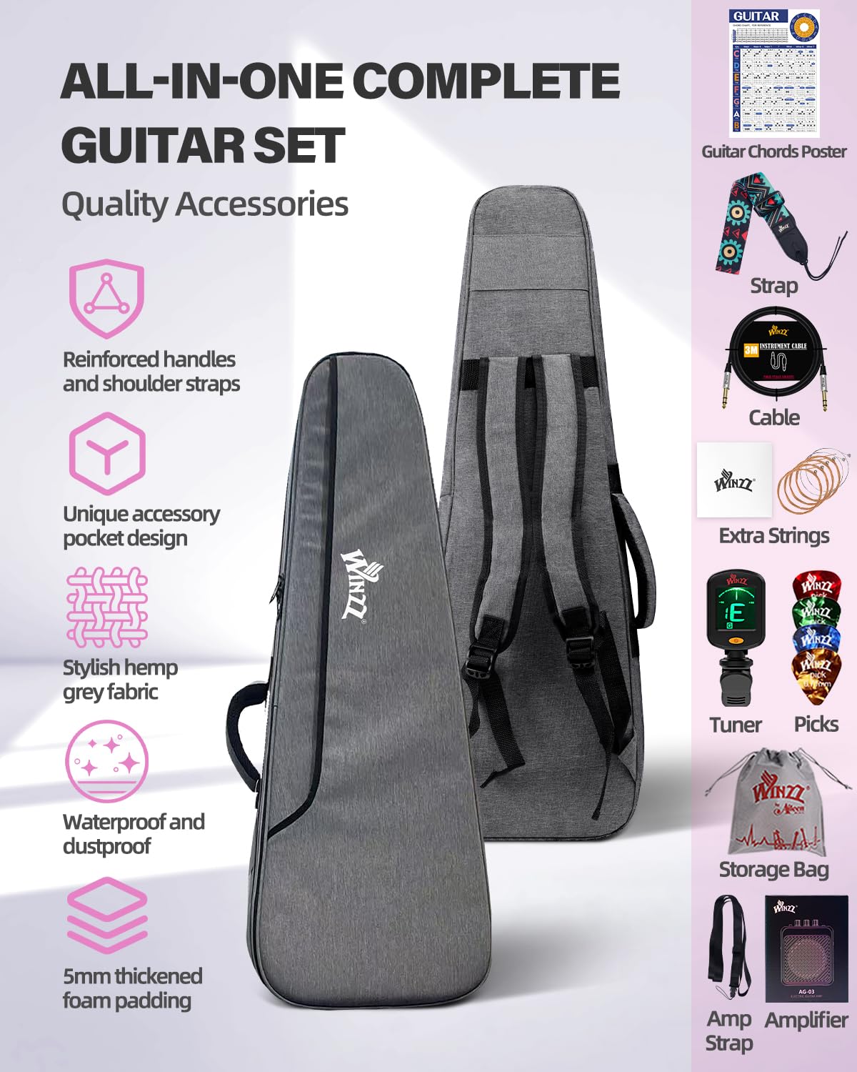Winzz 30 Inch Kids Electric Guitar Beginner Kit, Junior 1/4 Size Mini Electric Guitar for Children Complete Stater Set with Amp, Gloosy Red Colour