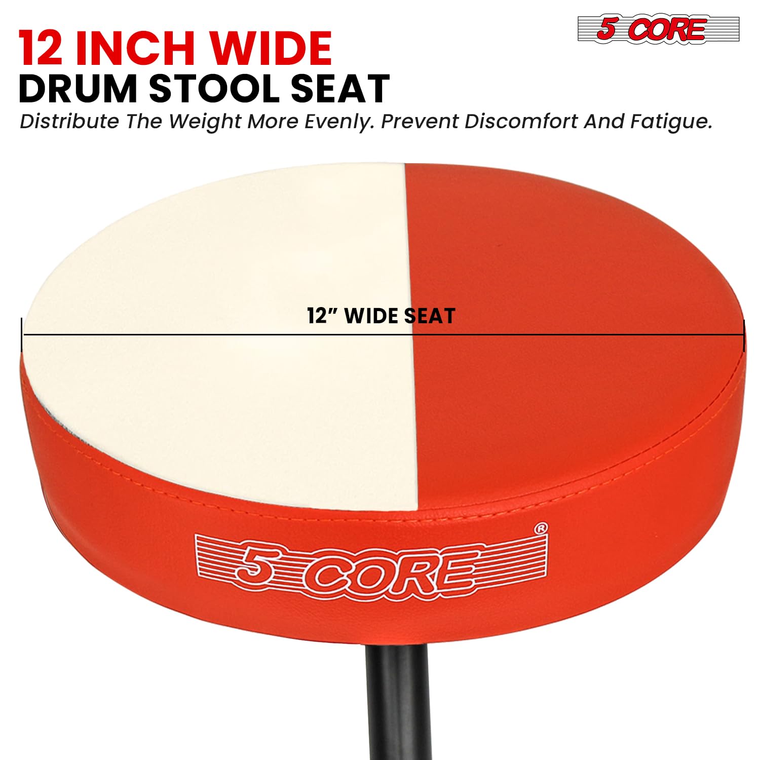 5 CORE Drum Throne Thick 3″ Padded Drum Seat Height Adjustable Drumming Stools with Anti-Slip Feet Musician Chair for Adults and Kids Drummers Orange – DS 01 ORG