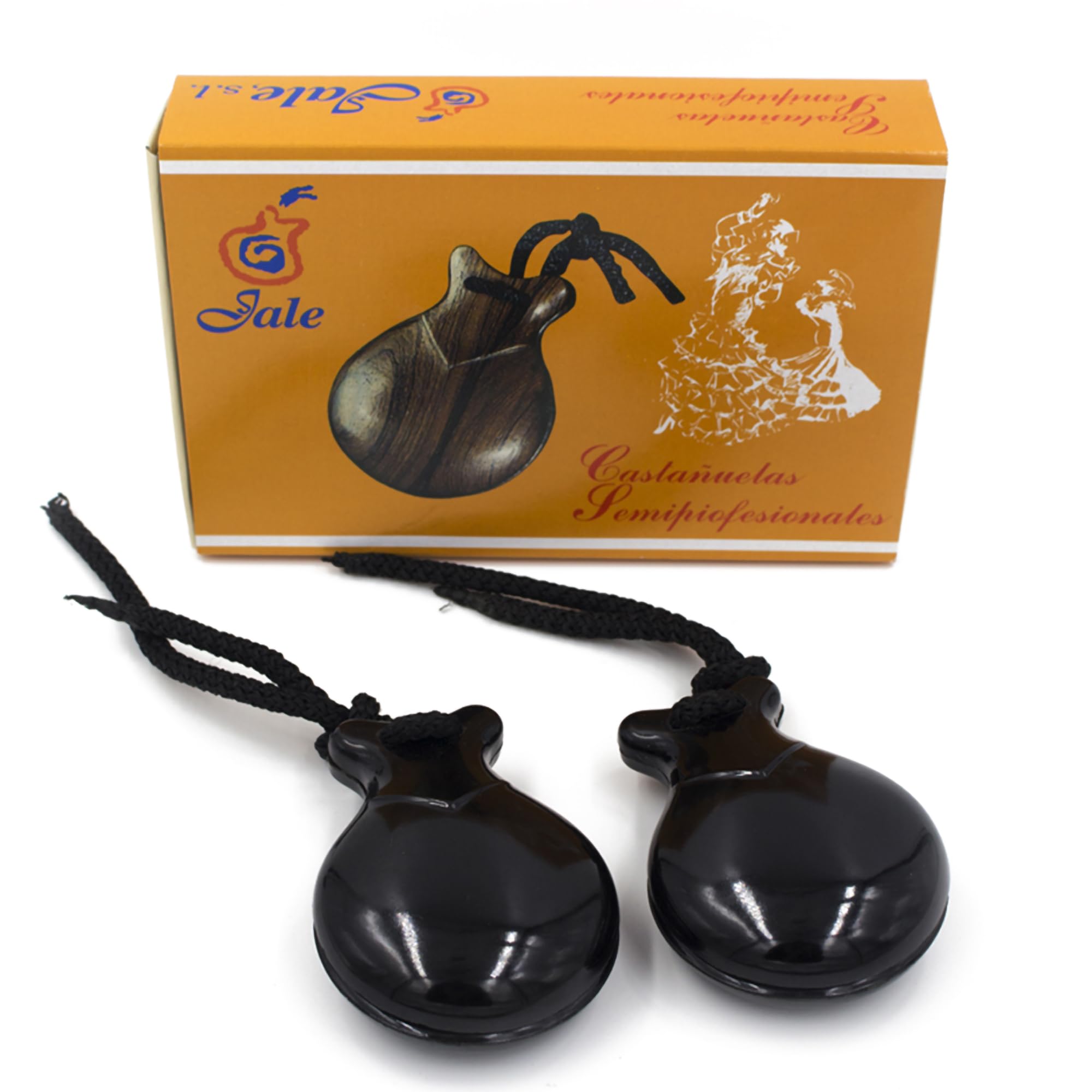 Jale Pollopas Flamenco Castanets, Black Plastic Spanish Castanets for Youth and Small Hands, Beginner Castañuelas by Ole Ole Flamenco