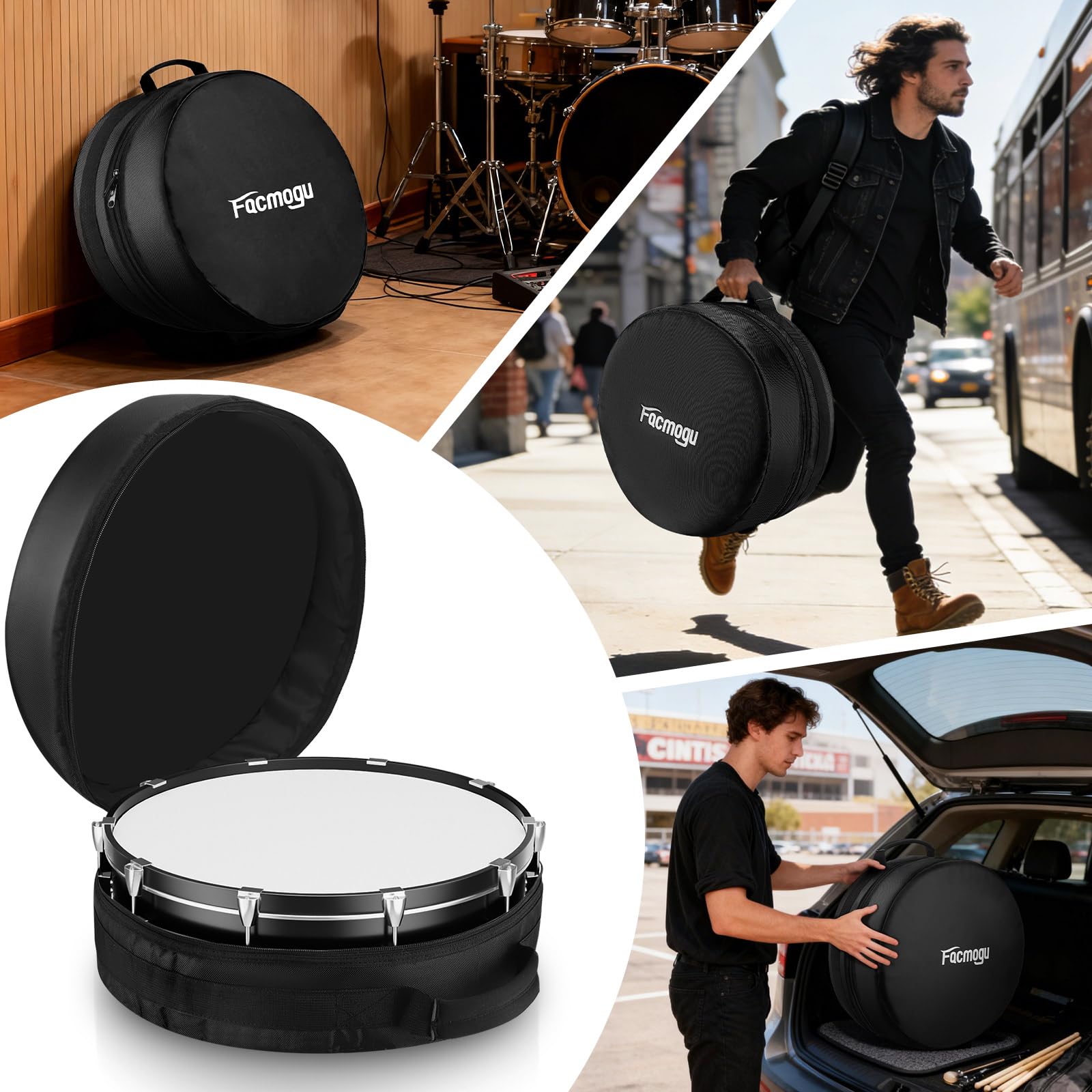 Facmogu Snare Drum Case w/Reinforced Handle, Drums Bag for Cymbal Storage
