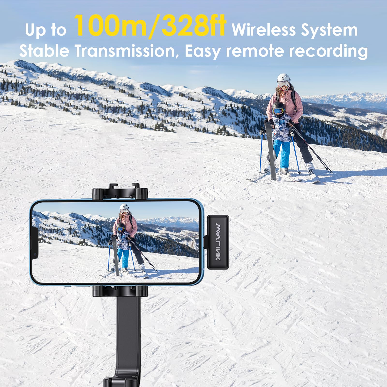 WAVLINK Wireless Lavalier Microphone for iPhone 16/15/14/13/12 Android Vlog, Clip on Lapel Mic System & Lightning & USB-C Inputs & Battery Case for YouTube Facebook Live, Video Recording(1*TX+1*RX)