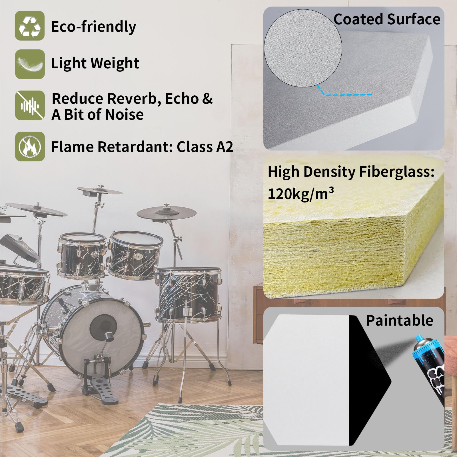 TroyStudio Acoustic Ceiling Panels – 12 X 12 X 1.2 Inches 4 Pcs Coated Fiberglass Hanging Drop Ceiling Tiles, Thick Sound Absorbing Wall Board for Office, Home Theater, Recording Studio
