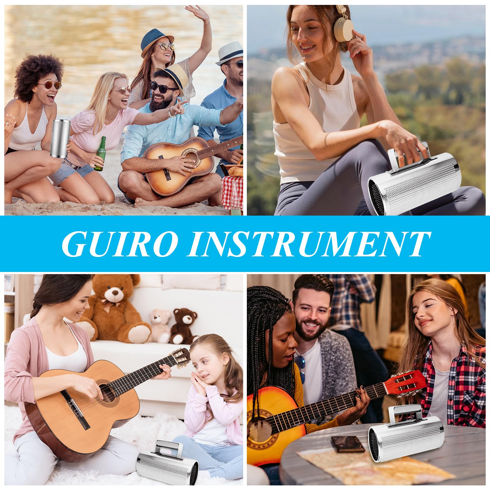 Abuff – Metal Guiro Instrument, 12″ x 6″ Stainless Steel Guiro Shaker with Scraper Latin Percussion Instrument Musical Training Tool, Guira Dominicana