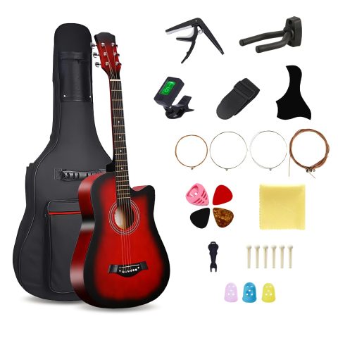 38inch Wood Acoustic Guitar for Adults, 6 Steel-String Acoustic Guitar With Guitar Bag, Elementary Tutorial of Folk Guitar for Beginners.