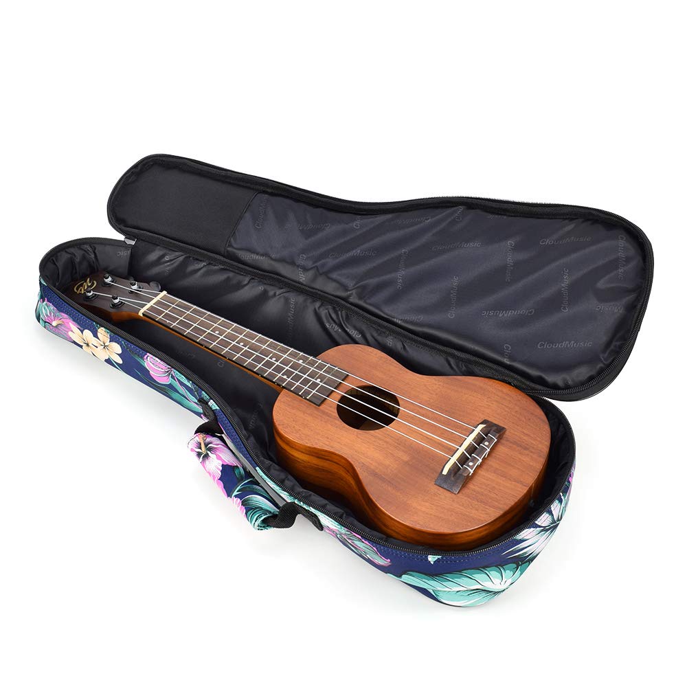 CLOUDMUSIC Ukulele Case Gig Bag, Tenor 26″, Dark Blue Hawaii Hibiscus
