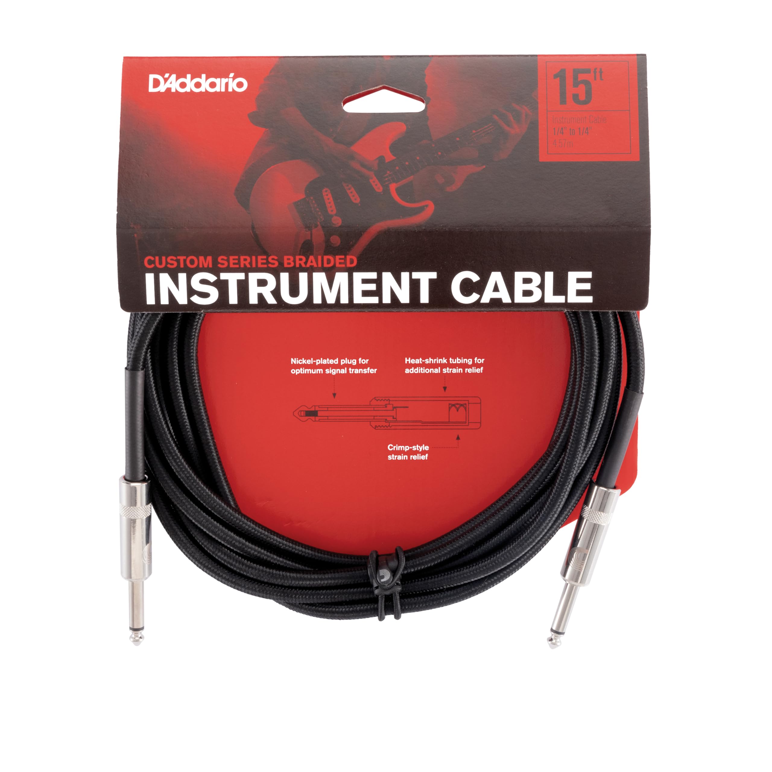 D’Addario PW-BG-15BK Instrument Cable – 15 Feet