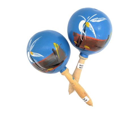 Zugar Land 8″ Hand Made Wooden Maracas Hand Painted (Blue) 1 Pair