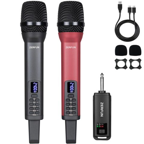 ZERFUN Rechargeable Wireless Microphones Dual, D240, Grey&Red