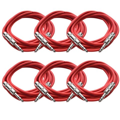 Seismic Audio – SATRX-10-6 Pack of Red 10′ 1/4″ TRS to 1/4″ TRS Patch Cables