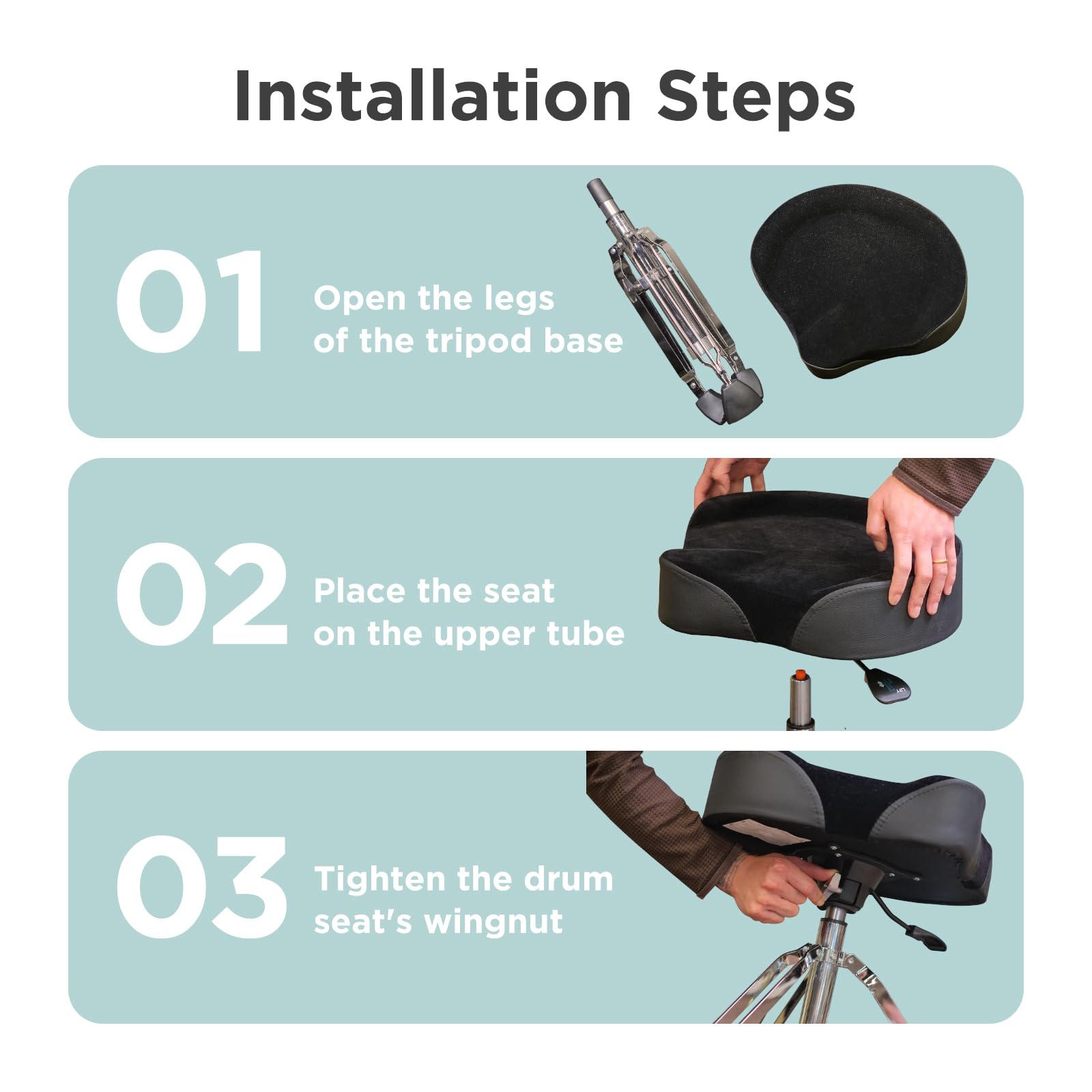 GIOCO Drum Throne, 4″ Padded Drum Stool, Hydraulic Drum Seat Height Adjustable, Heavy Duty Motorcycle Style Drum Chair, Airlift Guitar Chair, Drumming Stools with Anti-Slip Feet for Adults Drummers