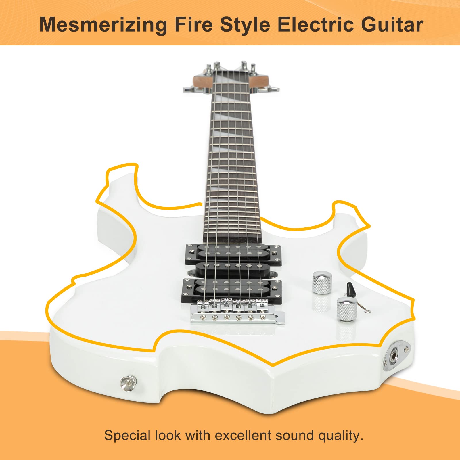 Glarry Cool Burning Fire Style Electric Guitar Christmas gift for Beginner Guitar Lover with Accessories Pack (white)
