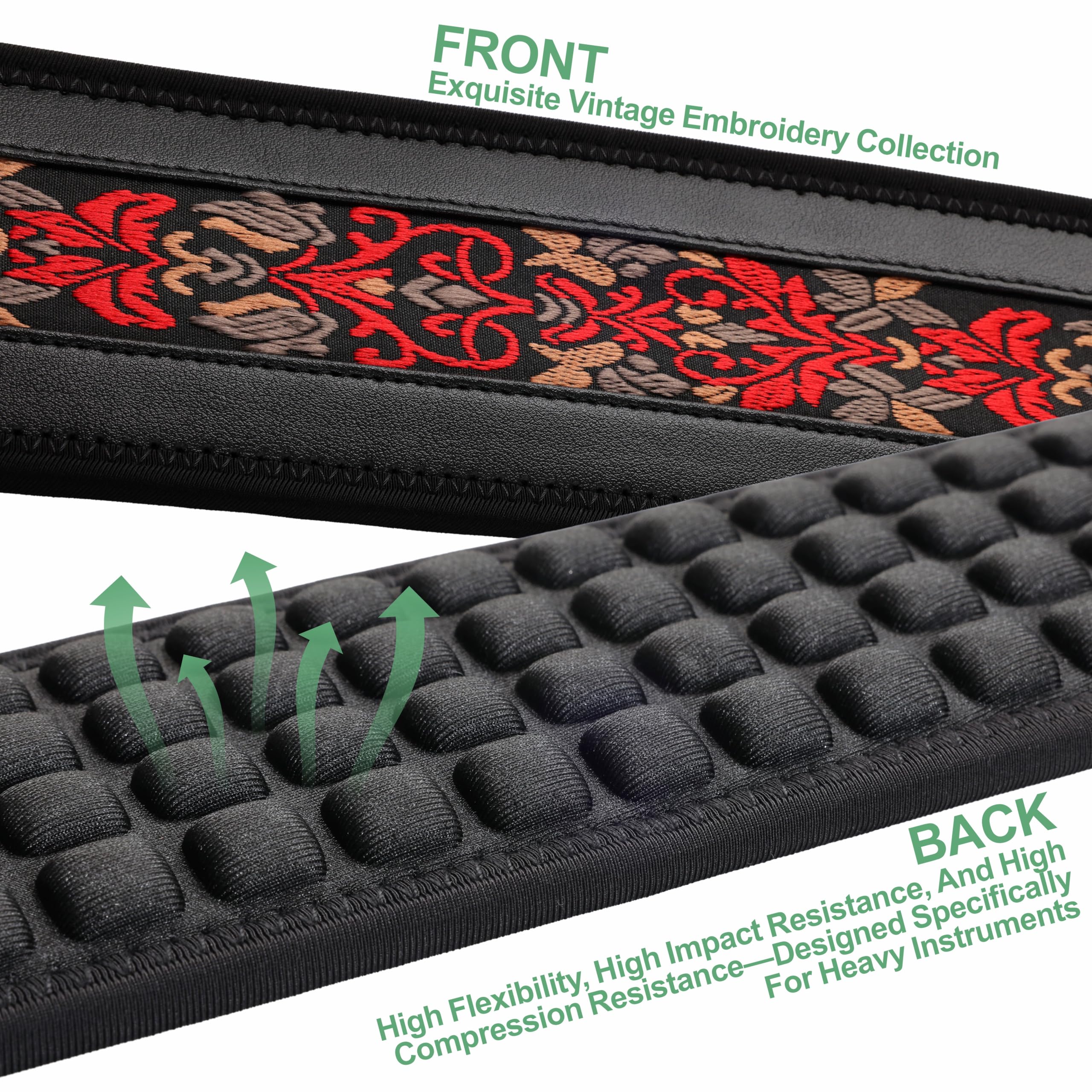 YIKOKO Bass Guitar Straps for Electric Guitar & Bass 3.6″ Wide Padded Straps, Cotton Embroidered, Adjustable Length, with 3D Sponge Filled Foam Pad, with 4 Picks and 2 Strap Locks