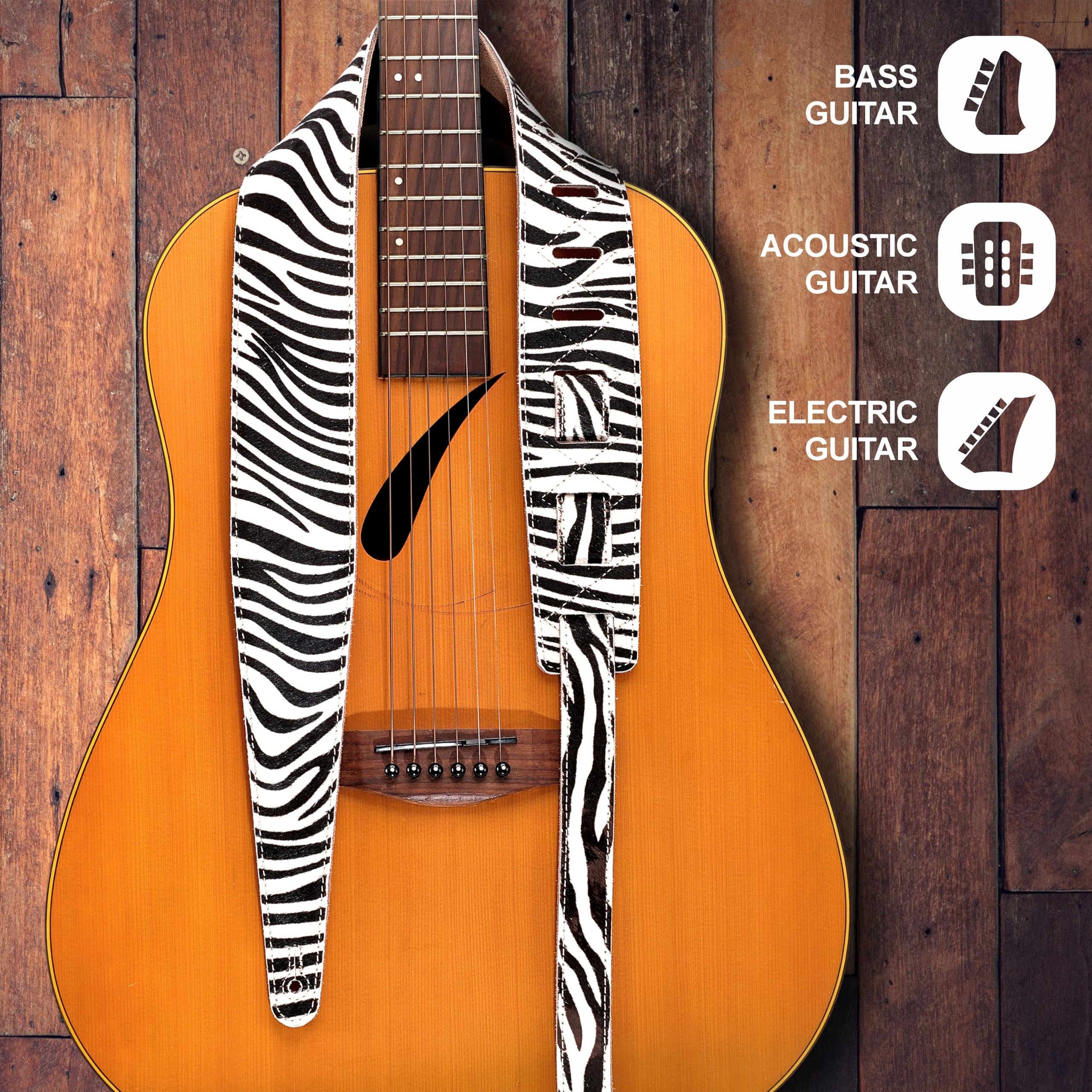 Nefelibata Guitar Strap 2.5″ Zebra print Horsehair Leather Guitar Straps with Foam Padding for Bass, Electric, and Acoustic Guitars