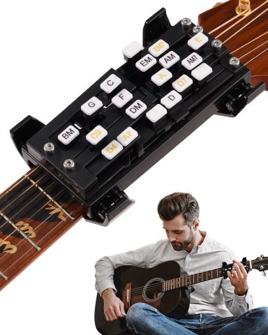 Portable Guitar Chord Presser, Guitar Chord Helper And Trainer for Acoustic Guitar, Guitar Learning Tools for Beginners and Arthritis Player, Develop Confidence Quickly， black with clip