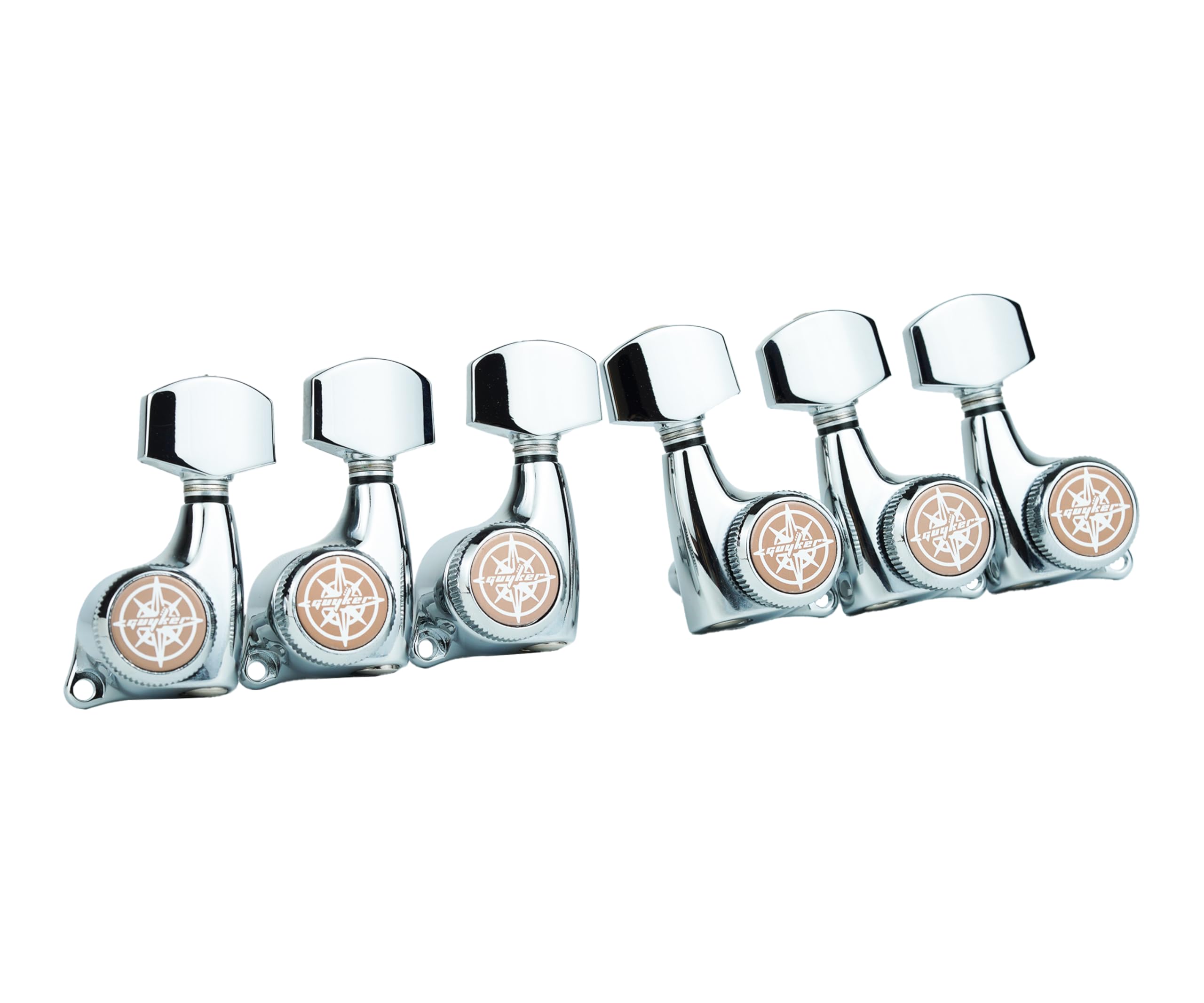 Guyker 6Pcs Guitar Locking Tuners (3L + 3R Handed) – 1:21 Ratio Lock String Tuning Key Pegs Machine Heads with Hexagonal Handle Replacement for LP SG Style Electric, Folk or Acoustic Guitars – Chrome