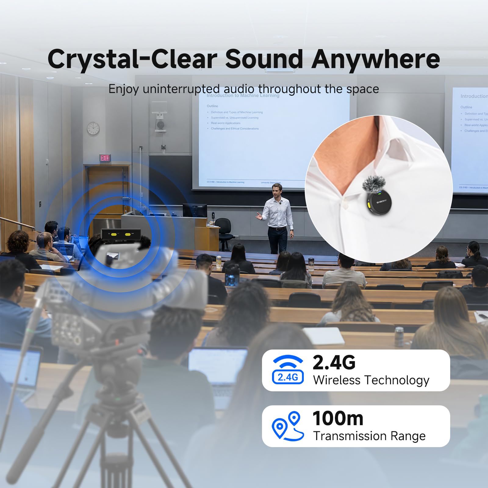 SVMic 5 4-Person Wireless Lavalier Microphones Systems with Charging Case