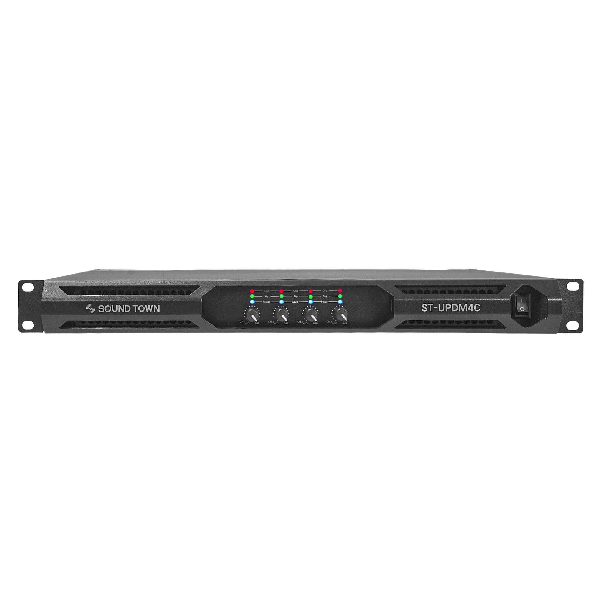 Sound Town Ultra-Lightweight 1U 4-Channel PA/DJ Power Amplifier, 4 x 1400W at 4-ohm, Supports 2, 4 & 8-ohm (ST-UPDM4C)