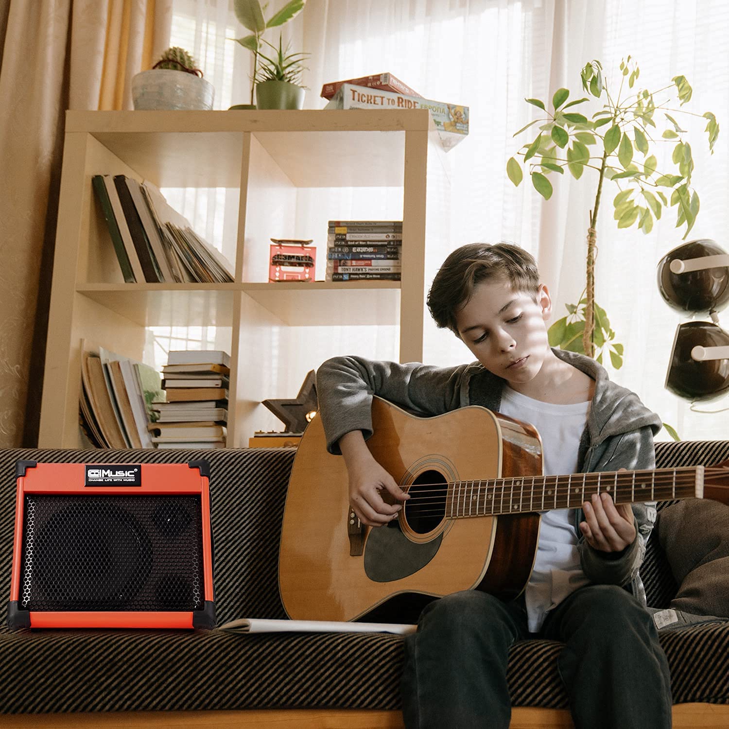 Acoustic Guitar Amplifier, 20 Watt Bluetooth Amp for Guitar Acoustic with Reverb Chorus Effect, 3 Band EQ(Including Microphone and Audio Cable)