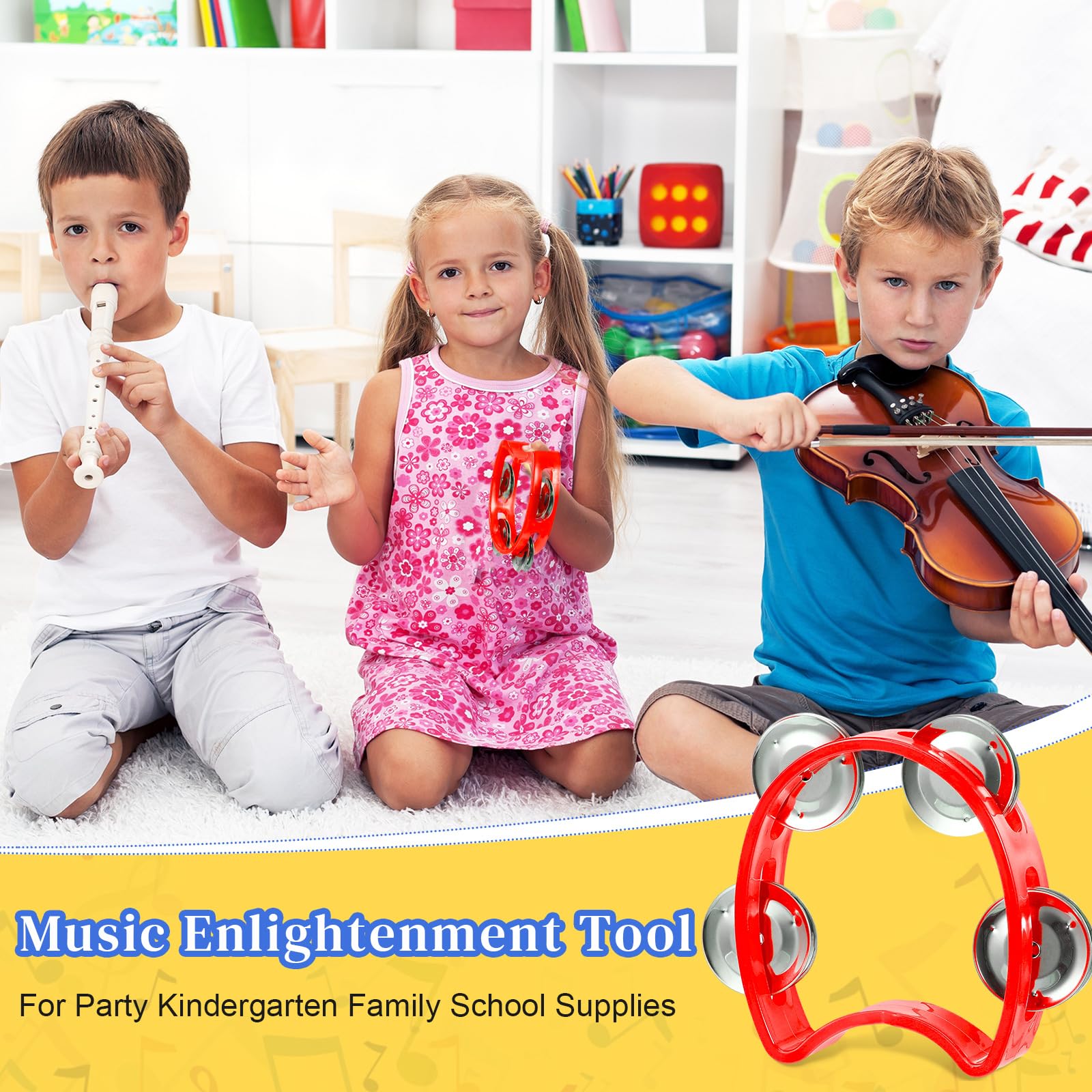 Lukmaa 12 Pcs Tambourine for Kids 4 Bells Handheld Percussion, Red
