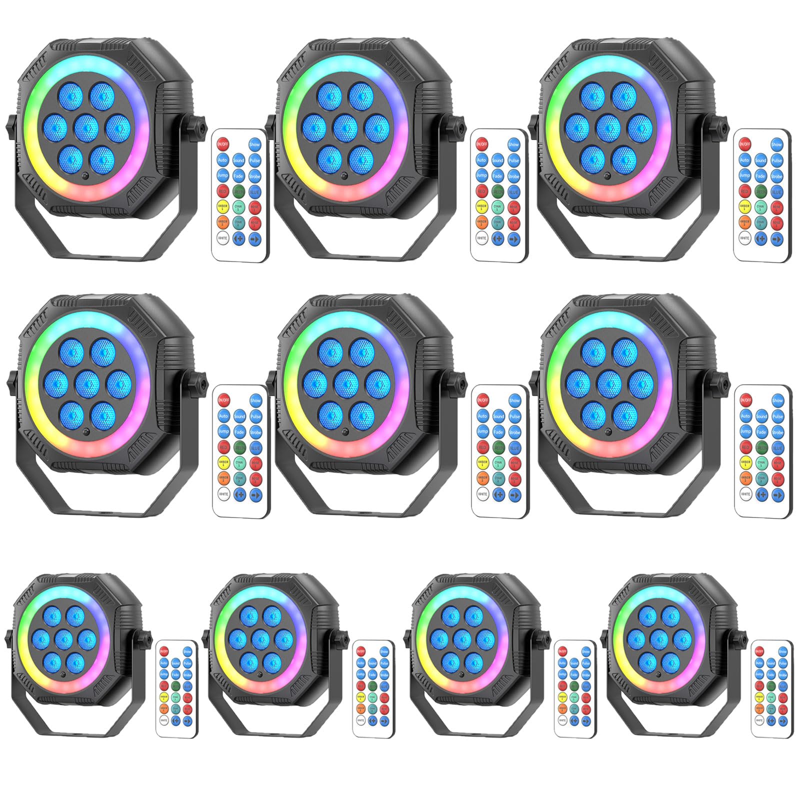 Stage Lights Mini RGB Battery Powered Uplights LED Rechargeable Par Can Lights with Halo, Sound-Activated Auto Wireless Uplights for Events Indoor Outdoor Party Wedding Stage Lighting(10 Pack)