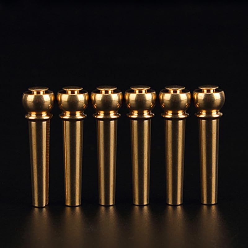 MAXCHEER 6Pcs Brass Acoustic Guitar Bridge Pins Guitar Strings Fixed Cone String Pins String Nails with Guitar Pins Puller(Gold)
