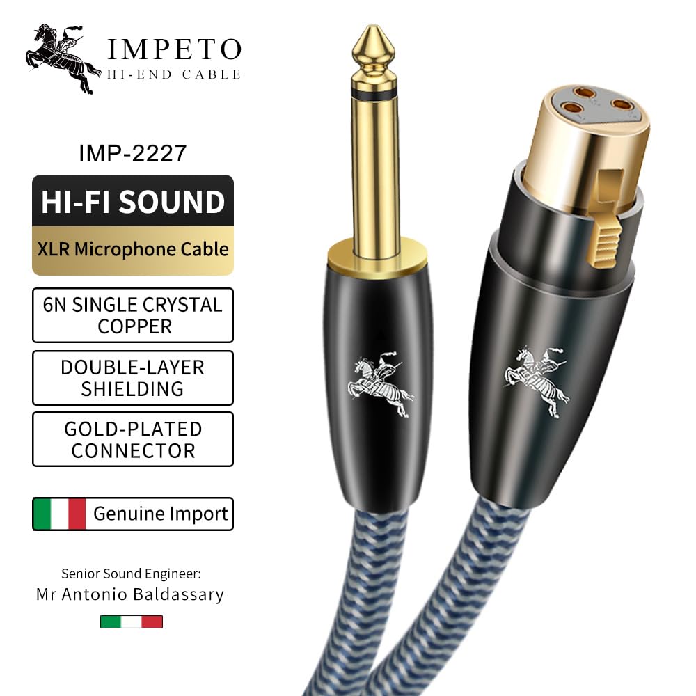 Impeto 1/4″ TS to XLR Female Cable 1.5M/4.9ftt – 24K Gold Plated, OCC Copper, Braided Jacket – Unbalanced Instrument Cable for Guitar/Bass to Mixer/Audio Interface