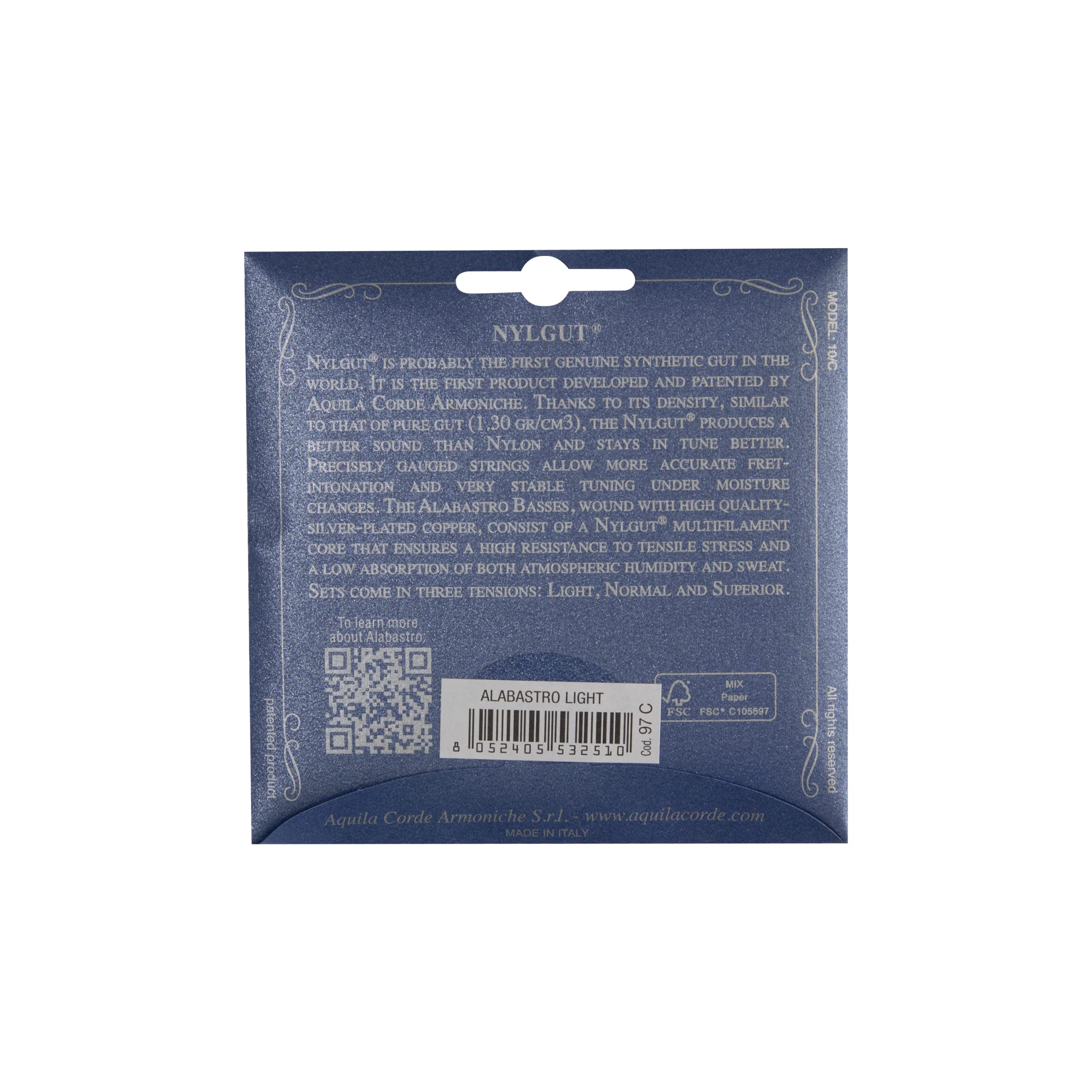 Aquila 97C Alabastro Light Tension, New Nylgut, string set for high demands, percussive tone
