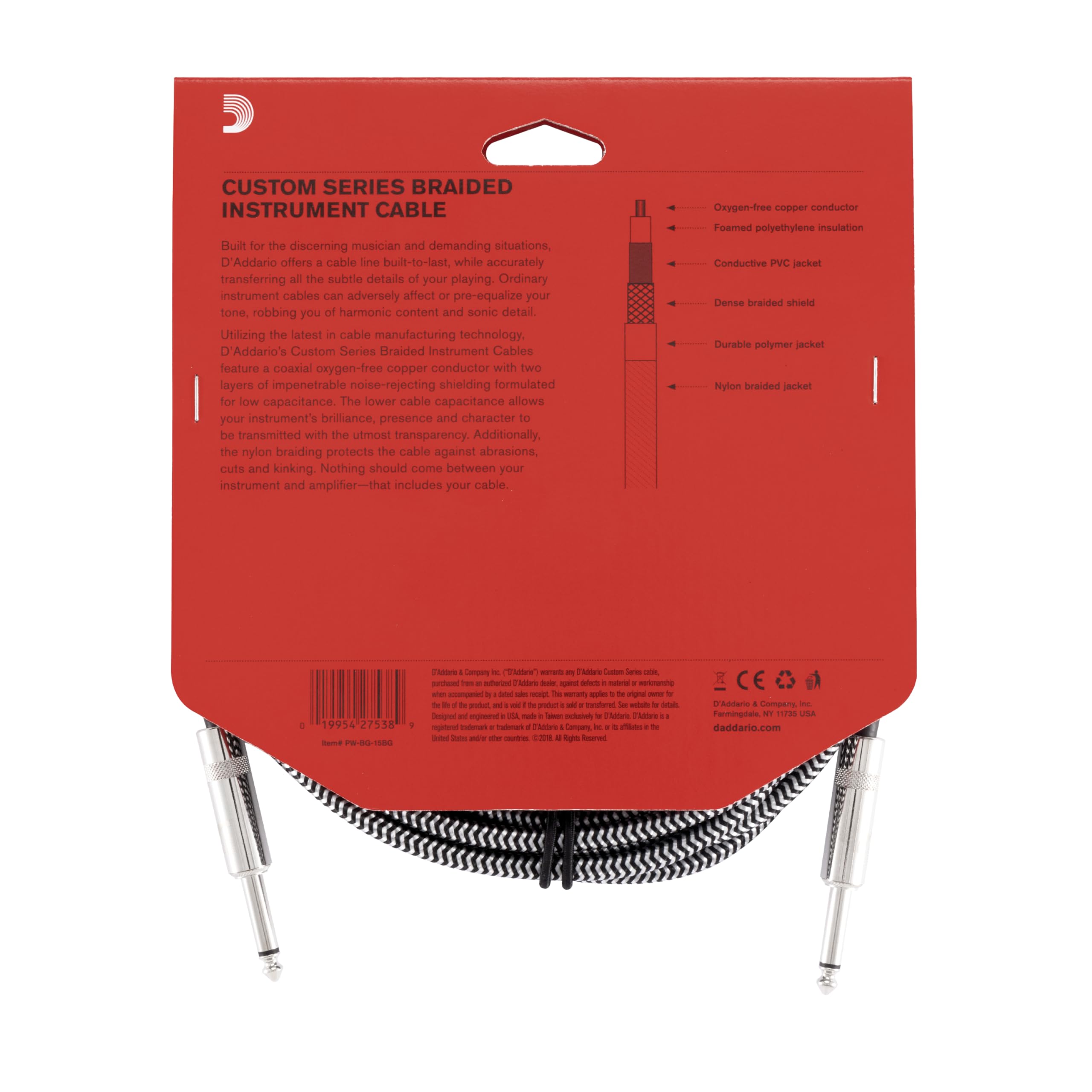 D’Addario PW-BG-15BG Instrument Cable – 15 Feet