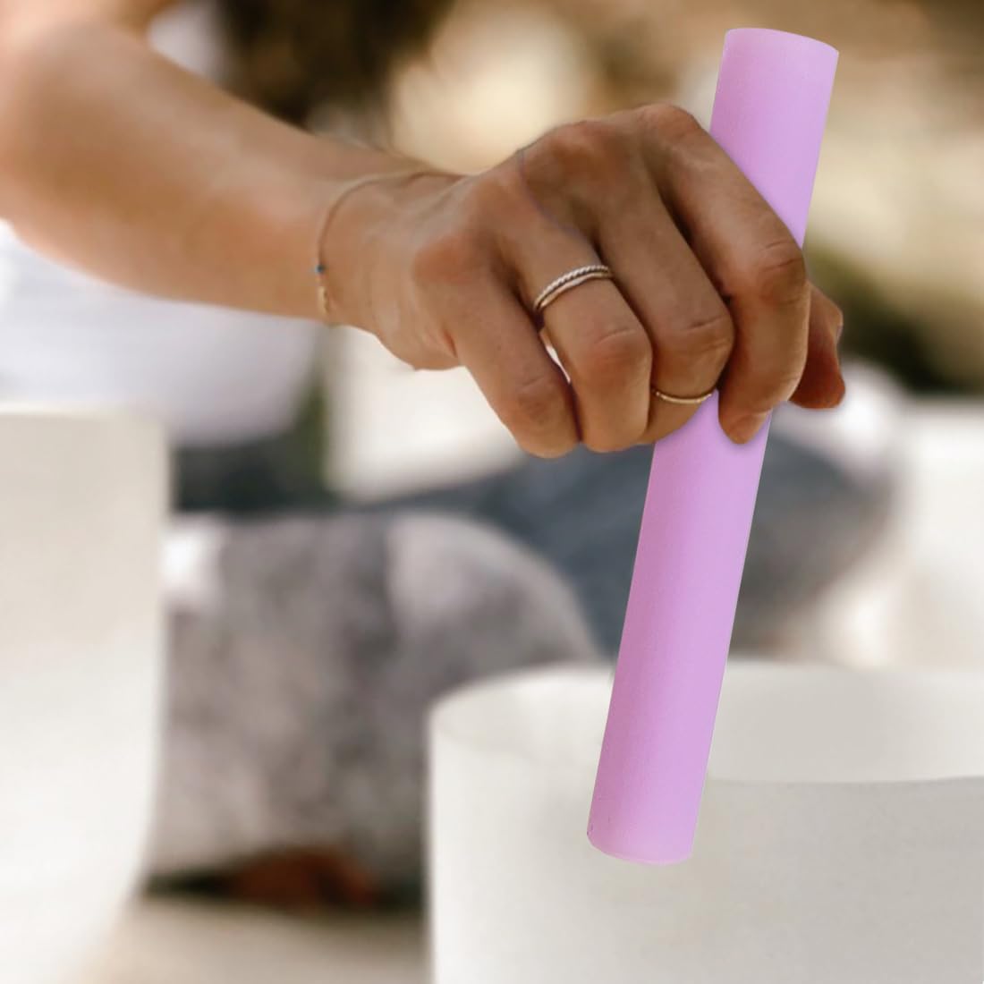 Singing Bowl Mallet Purple Acrylic Rubber Striker Mallet for Playing Quartz Crystal Singing Bowl with Bundle Pocket