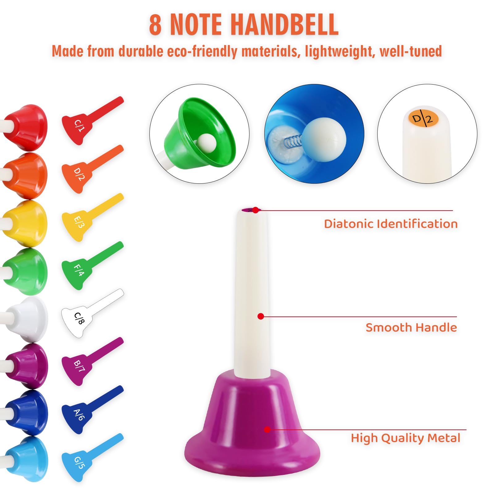 EASTROCK Handbells 8 Note Hand Bells Set for Adults