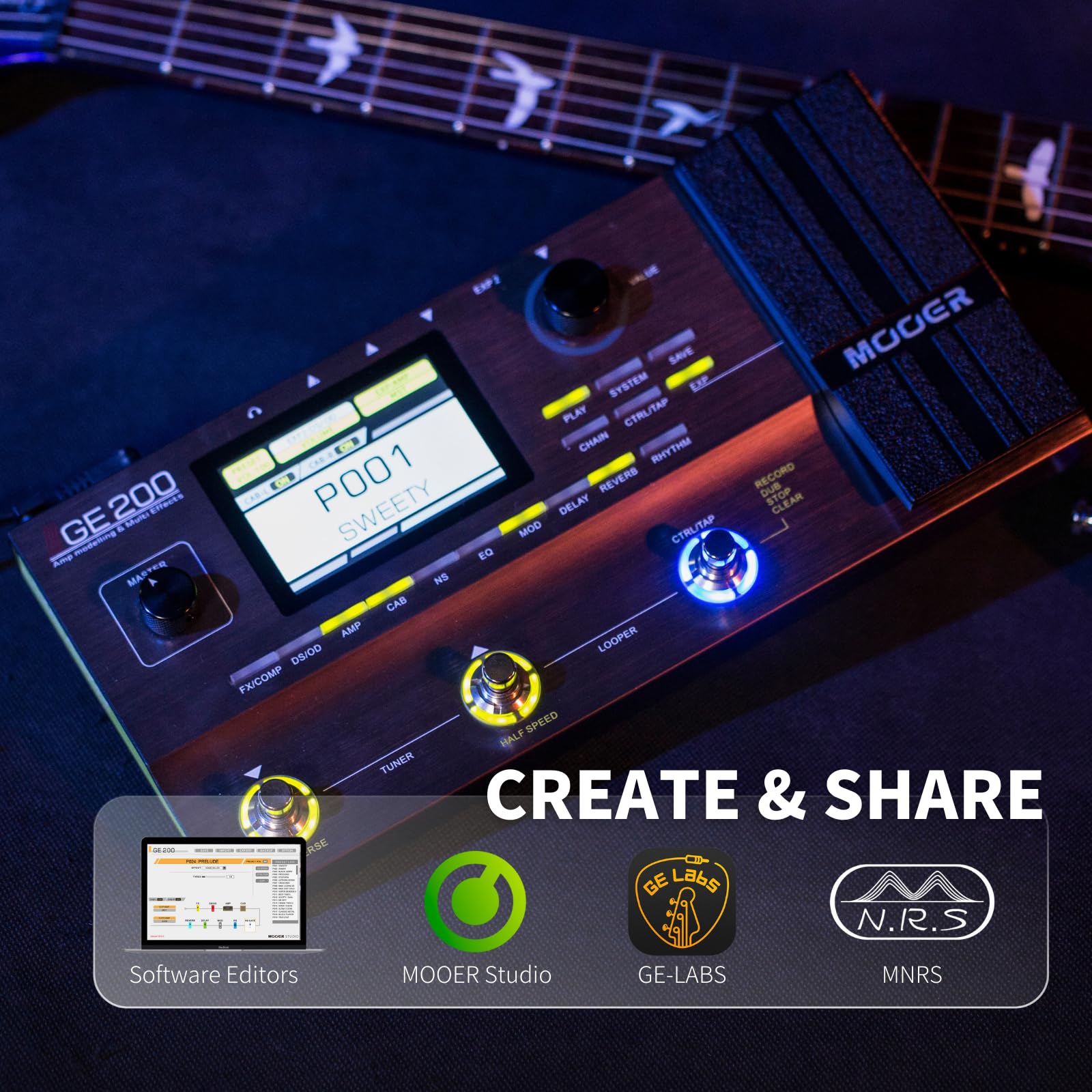MOOER GE200 Guitar Amp Modelling Multi Effects Pedal