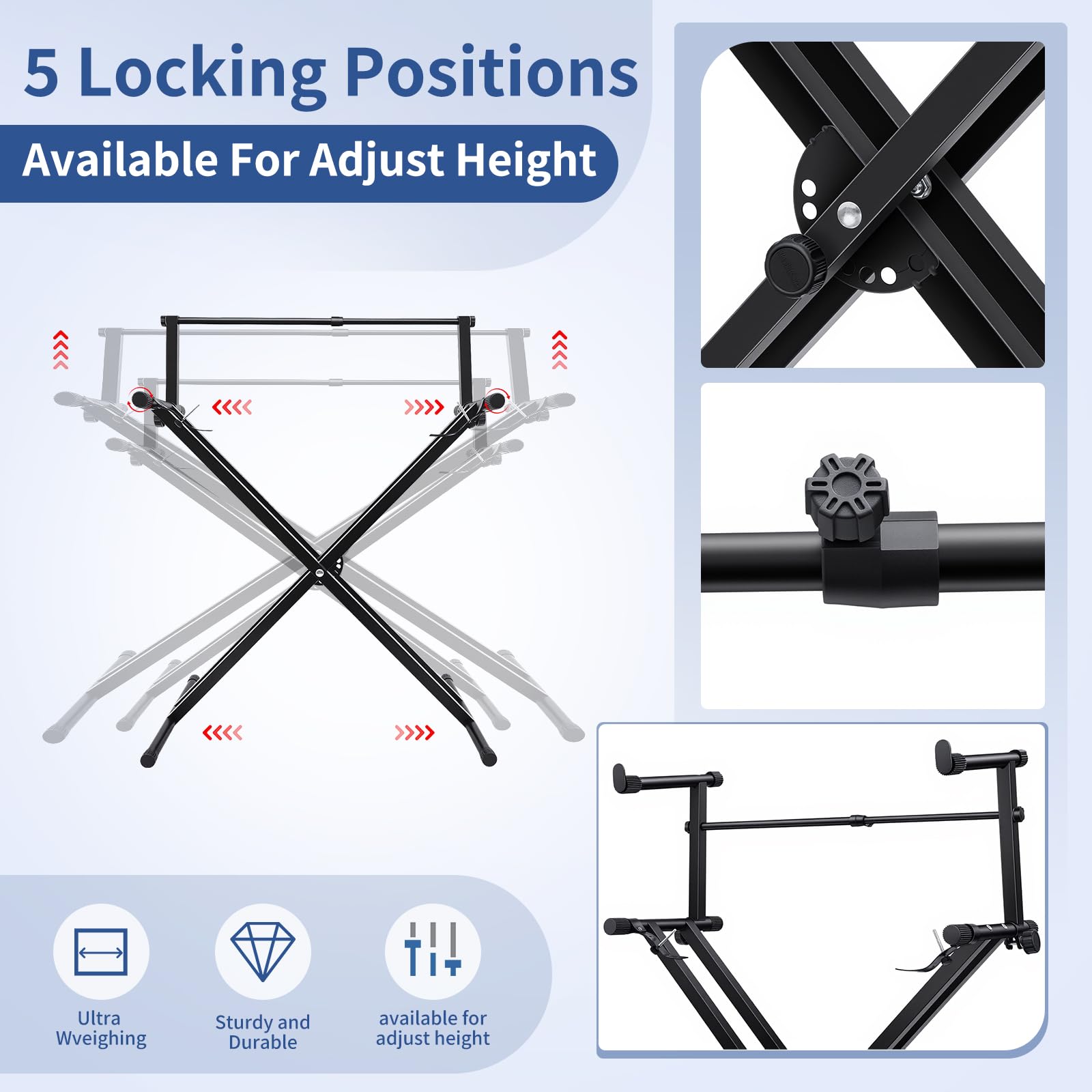 Fiada Double Keyboard Stand 2-Tier Adjustable, X-Style for 54/61/88 Key