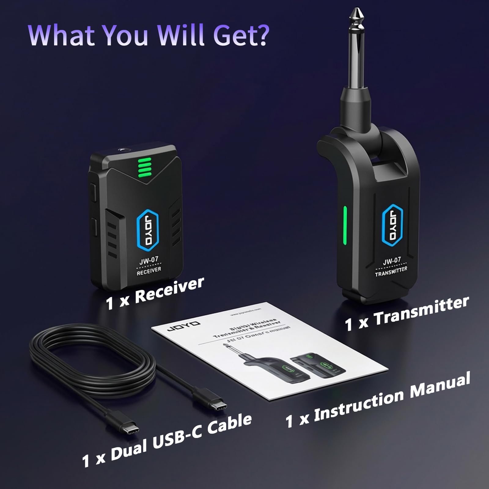 JOYO Wireless in Ear Monitor System Upgraded 2.4G Mono Rechargeable IEM Transmitter Clip on Receiver Auto Pairing for Singer Practice Rehearsal and Small Live Use (JW-07 New Version)