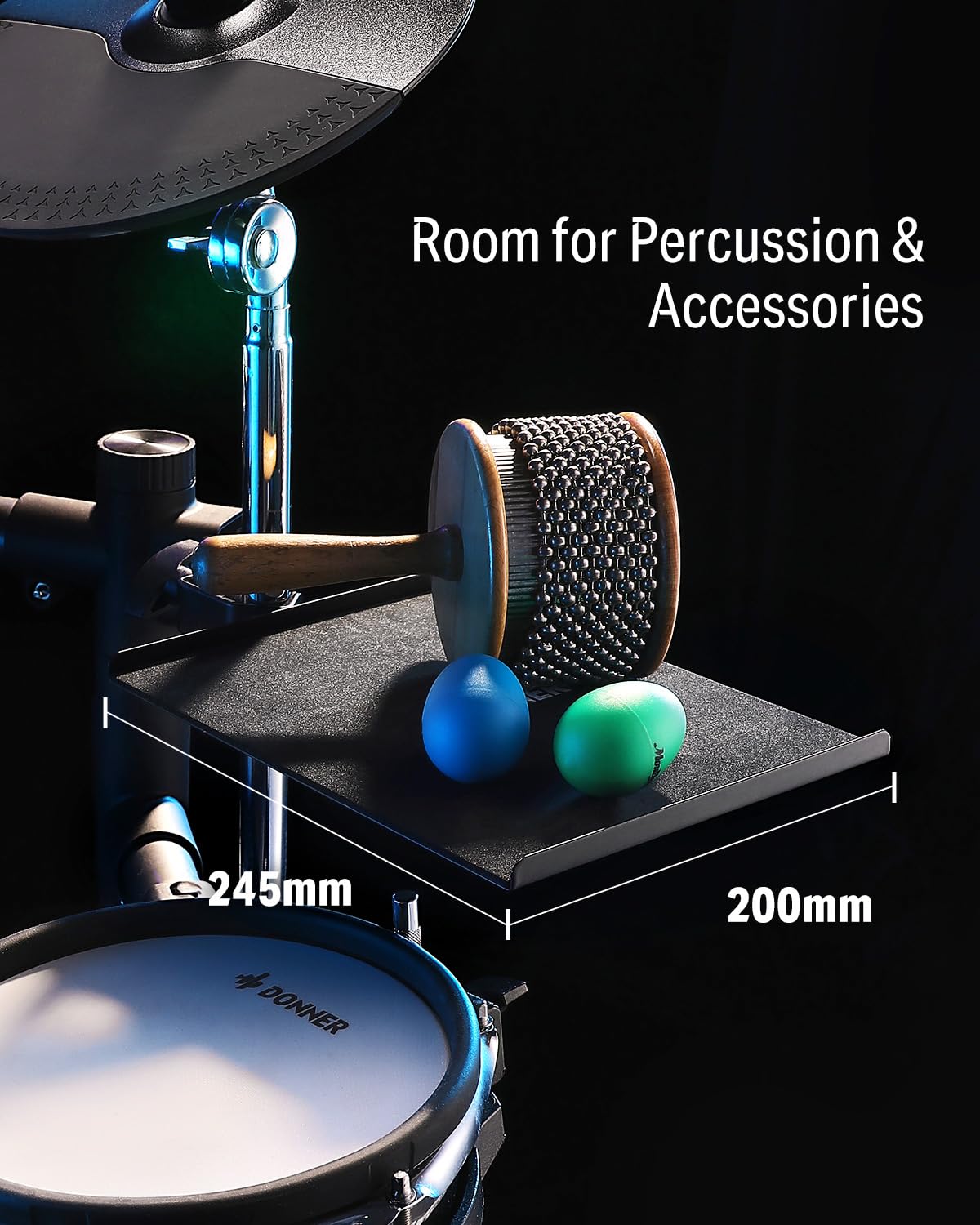 Donner Percussion Table for Drum Sets, Drum Accessory Holder Tray with Clamp On Shelf, Stable Flexible Microphone Stand with EVA Pad, Shock Absorbing, Large Surface