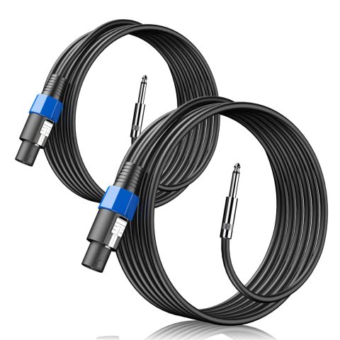 2-Pack 3 Feet Speakon to 1/4 Inch TS Speaker Cable 12 Gauge Twist Lock