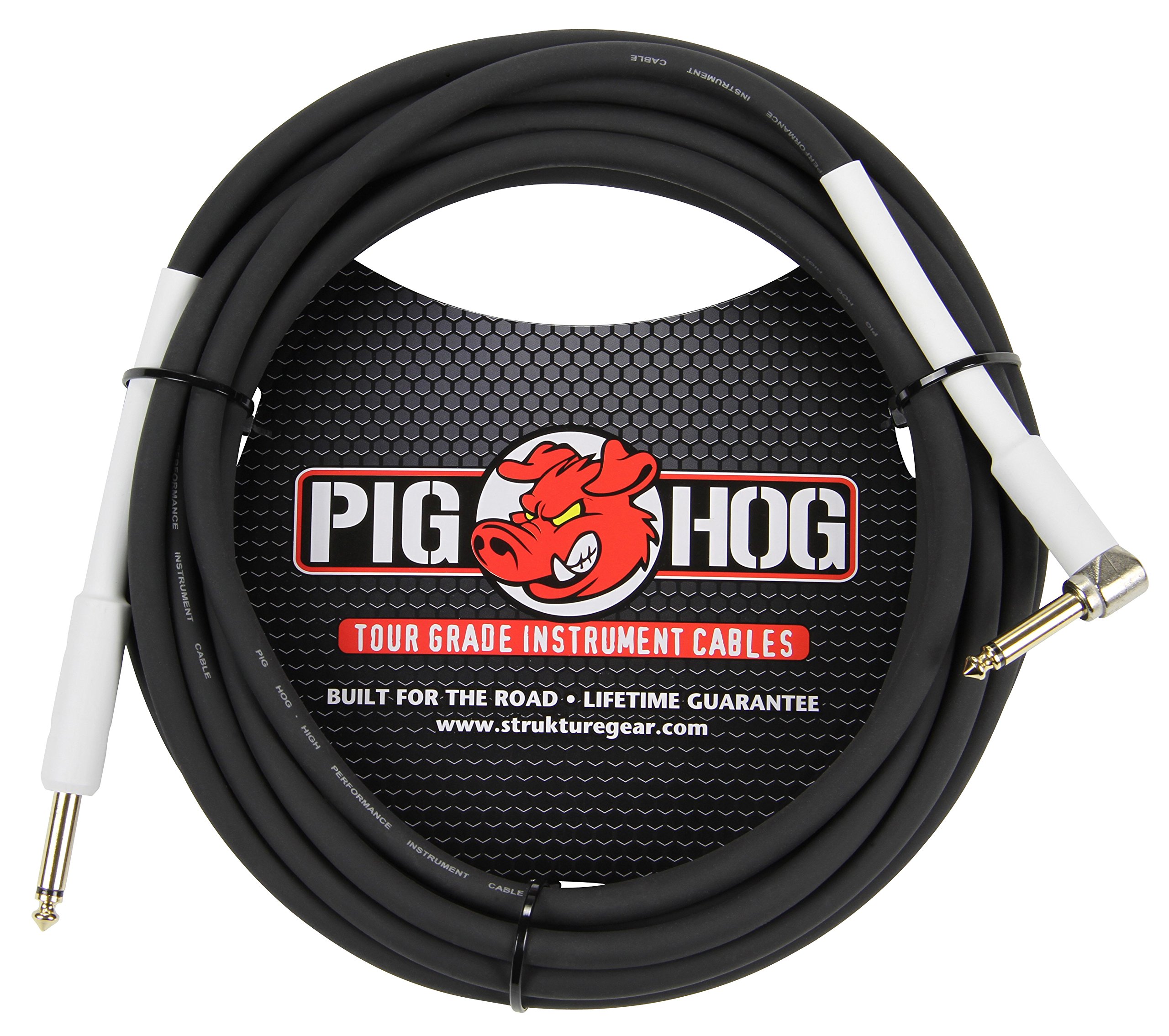 Pig Hog PH10R High Performance 8mm 1/4″ to 1/4″ Right-Angle Guitar Instrument Cable, 10 Feet