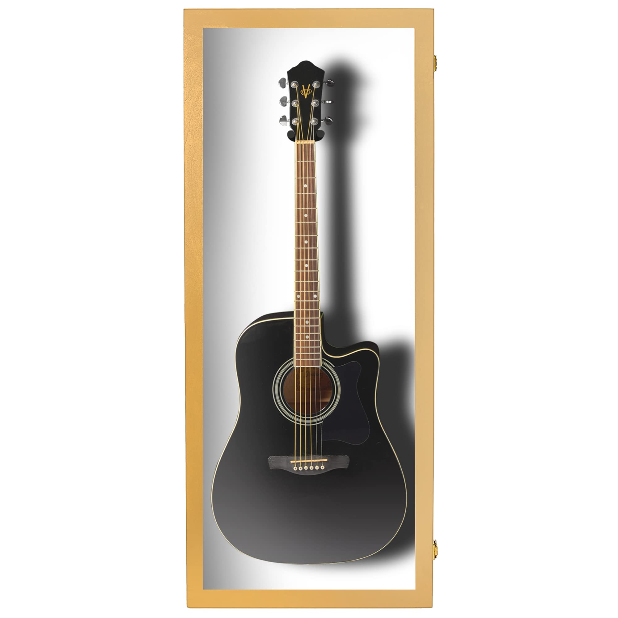PENNZONI Acoustic Guitar Display Case – Acrylic Acoustic Guitar Case – Guitar Display Case Wall Mount Made from Hardwood Frame & Clear Acrylic – Golden Oak w/Felt White