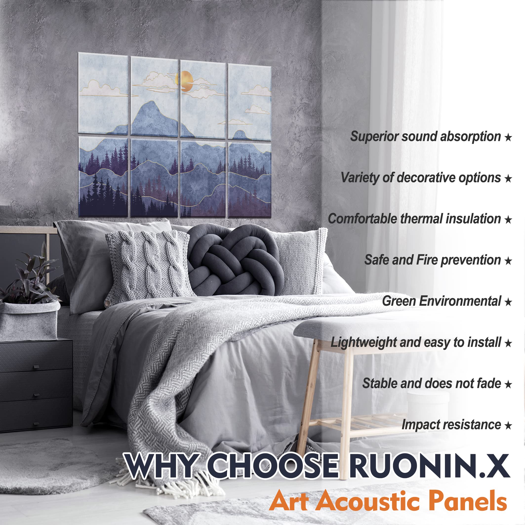 Ruonin.X Decorative Acoustic wall Art panels,Sound Absorbing foam panels.