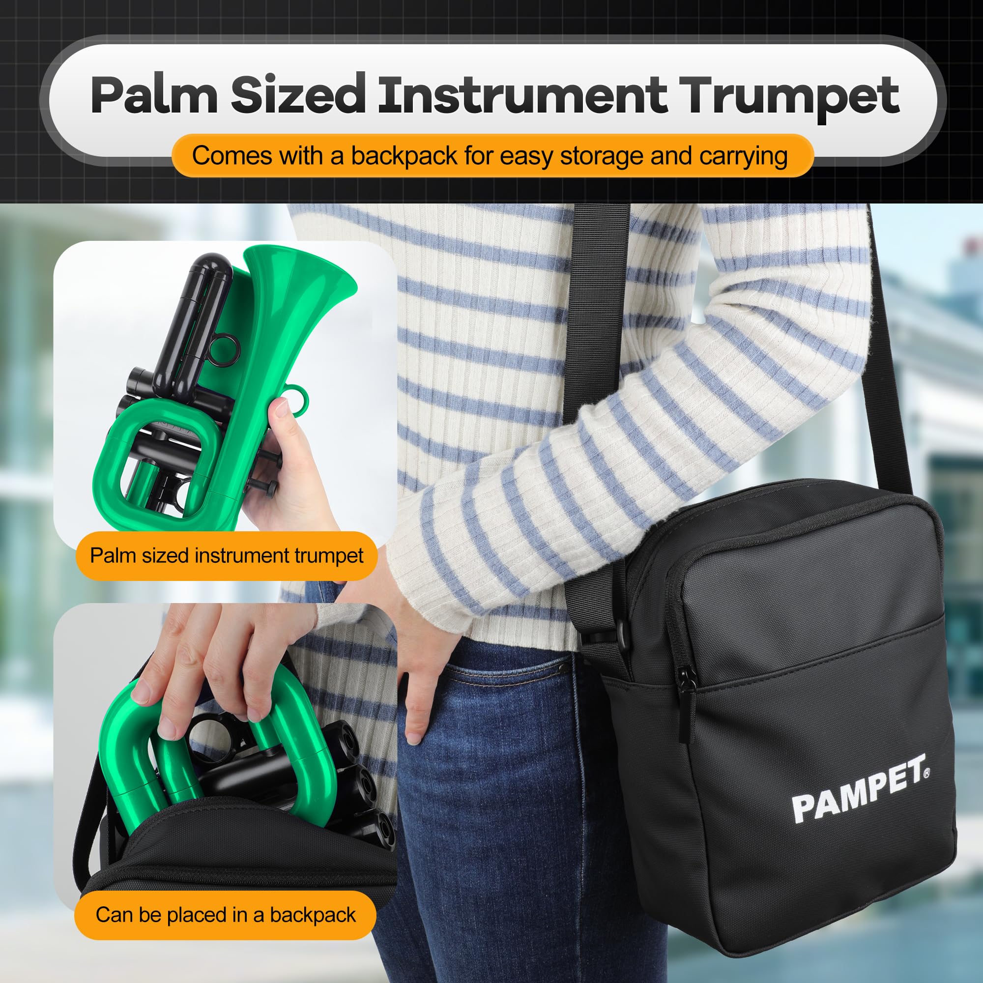 PAMPET DOLPHIN Pocket Trumpet Plastic Bb Trumpet for Student Beginner Green