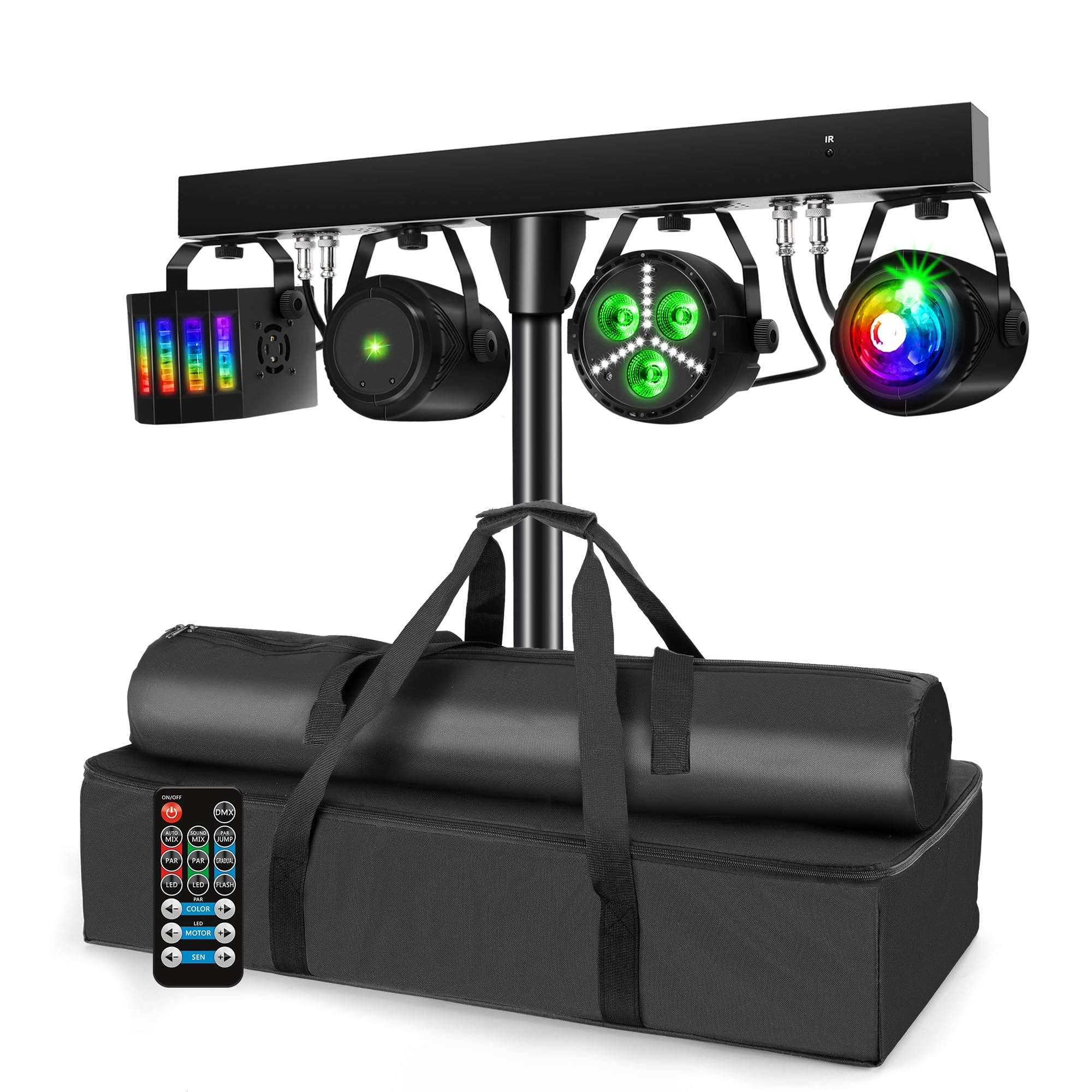 Telbum DJ Lights with Stand, Party Bar Gig Lighting Package with Carry Bag, Sound Activated Disco Lights for Parties DMX & Remote Control, LED Stage Lighting System for Booth, Band, Wedding, Shows