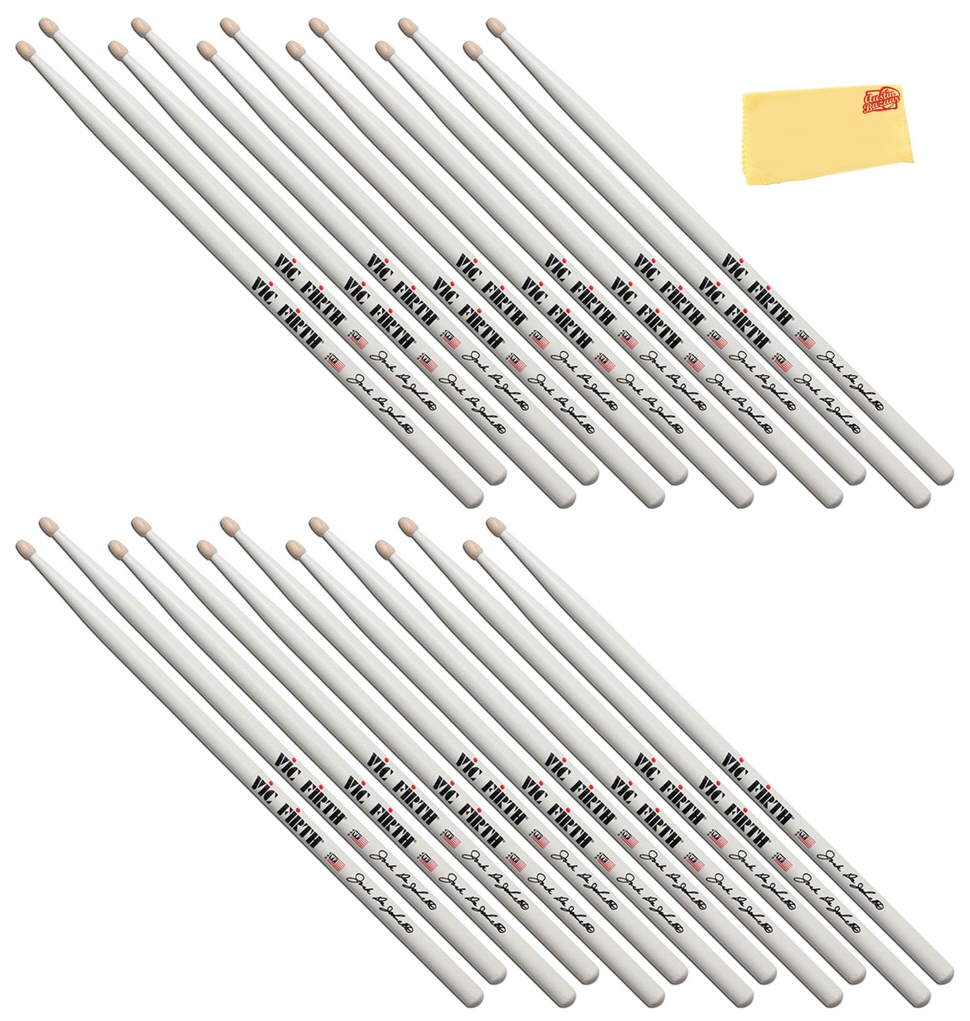 Vic Firth SJD Signature Series Jack DeJohnette Drumsticks – 12-Pack Bundle with Austin Bazaar Polishing Cloth