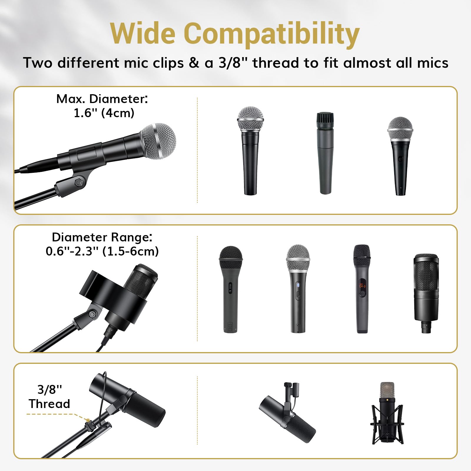 TONOR Microphone Stand with Tablet Holder, Tripod Boom Arm for Floor, Adjustable Height and Angle, Stand with Carrying Bag, Pad Clamp, Max 190 cm/74.8inch, High Compatibility, Cup Tray, T35+