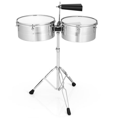 Ktaxon 13 Inch & 14 Inch Timbale Drum Set, Silver