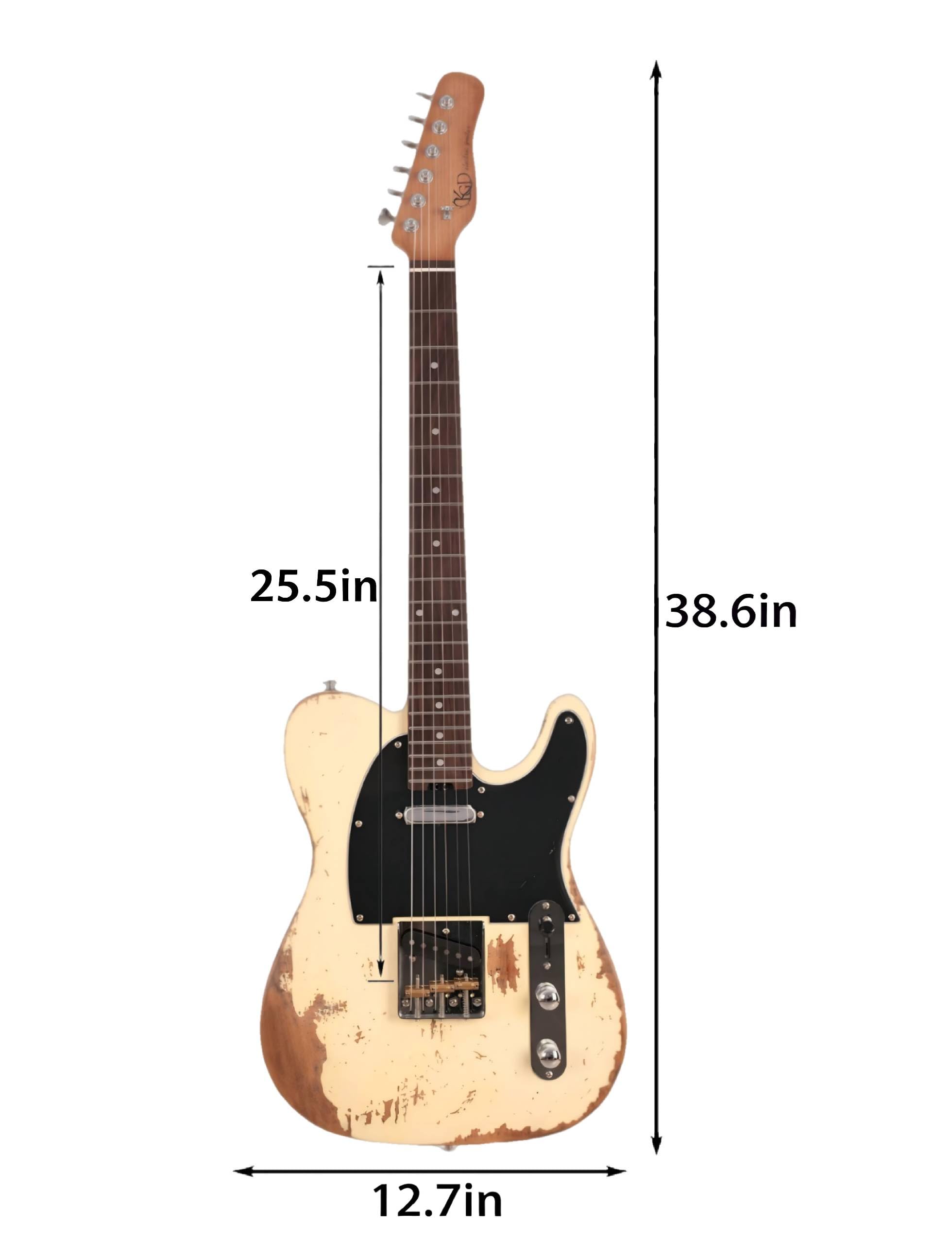 KGD Relic electric guitar mahogany body carbonized maple neck rosewood fretboard 6-string solidbody electric guitar S-S pickupsbrass barrel saddle bridge (Cream Yellow)