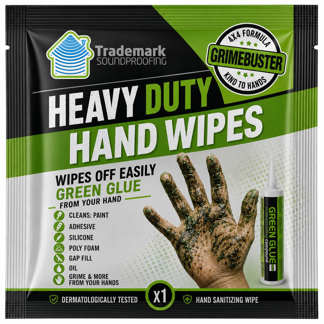 Green Glue Soundproofing, Noiseproofing Compound – 28 fl.oz (828 ml) – 12 Pack – Hand Wipes Included