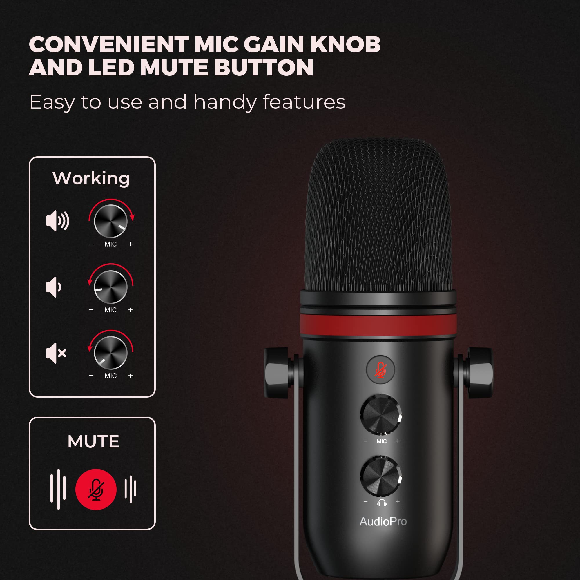 AUDIOPRO USB Microphone, Computer Condenser Gaming Mic for PC/Laptop/PS4/5.