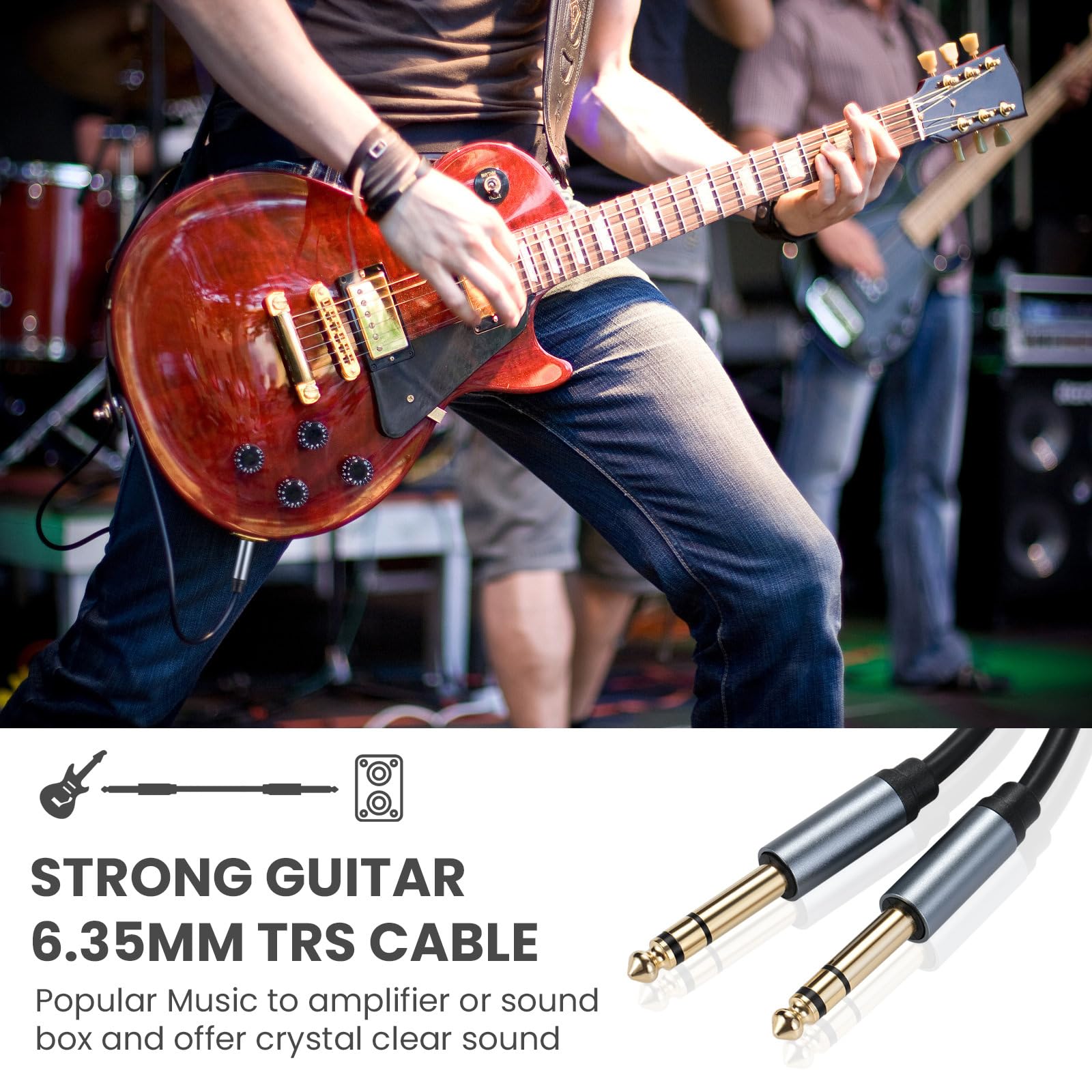 Halokny 6.35mm to 6.35mm Instrument Cable, Golden Plated 1/4 Inch Male to Male TRS Stereo Audio Jack for Electric Guitar, Bass, Amplifier, Speaker, Mixer 1FT/0.3M (Male to Male TRS 1Ft)
